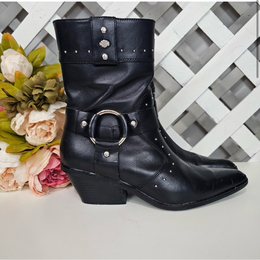 Harley-Davidson Black Leather Ankle Boots Size 7.5
